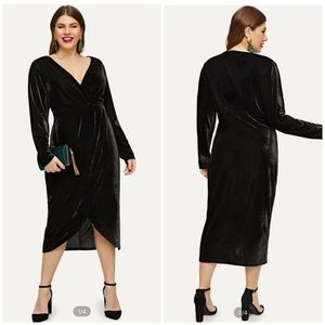 SHEIN Plus Solid Velvet Wrap Dress